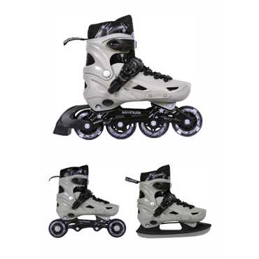3K Adjustable Kids Inline/Roller Skates/Ice Skates 3 in 1 - Gray 3K Adjustable Kids Inline/Roller Skates/Ice Skates 3 in 1 - Gray