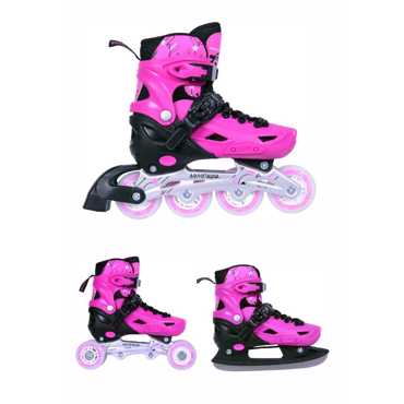 3K Adjustable Kids Inline/Roller Skates/Ice Skates 3 in 1 - Pink 3K Adjustable Kids Inline/Roller Skates/Ice Skates 3 in 1 - Pink