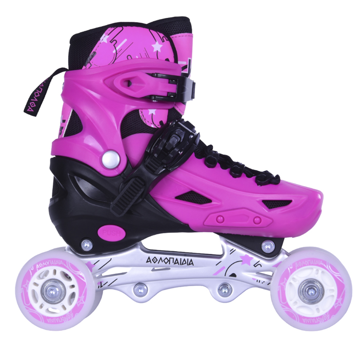 3K Adjustable Kids Inline/Roller Skates/Ice Skates 3 in 1 - Pink 3K Afxomeioumena Patinia/Roller Skates/Pagpedila 3 se 1 - Roz
